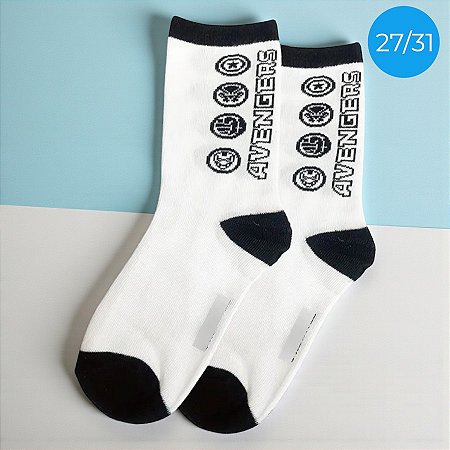 Meia Infantil Cano Médio - Vingadores - Branca - 27/31 - 1 unidade - Disney Original - Rizzo