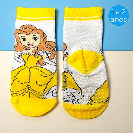 Meia Infantil Antiderrapante - Bela - Amarela - 1 a 2 Anos - 1 unidade - Disney Original - Rizzo