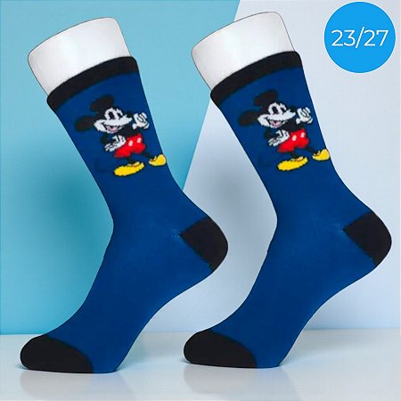 Meia Infantil Cano Médio - Mickey Mouse - Azul - 23/27 - 1 unidade - Disney Original - Rizzo