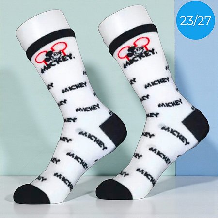 Meia Infantil Cano Médio - Mickey Mouse - Branca - 23/27 - 1 unidade - Disney Original - Rizzo