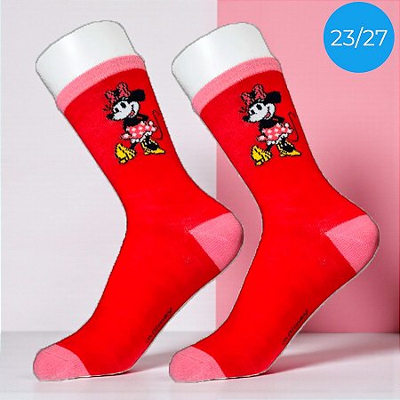 Meia Infantil Cano Médio - Minnie Mouse - Vermelho - 23/27 - 1 unidade - Disney Original - Rizzo