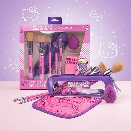 Kit de Pinceis Para Maquiagem + Esponja e Necessaire - Delicate Beauty - Hello Kitty and Friends - 1 unidade - Rizzo