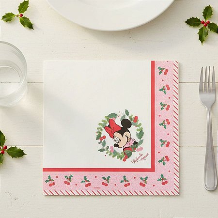 Guardanapo de Papel - Minnie de Natal - Rosa - 32,5x32,5cm - 20 unidades - Disney Original - Rizzo