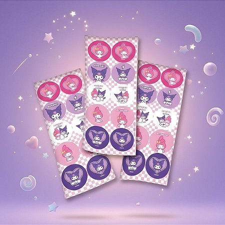 Adesivo Redondo - My Melody e Kuromi - 4cm  - 30 unidades - Festcolor - Rizzo