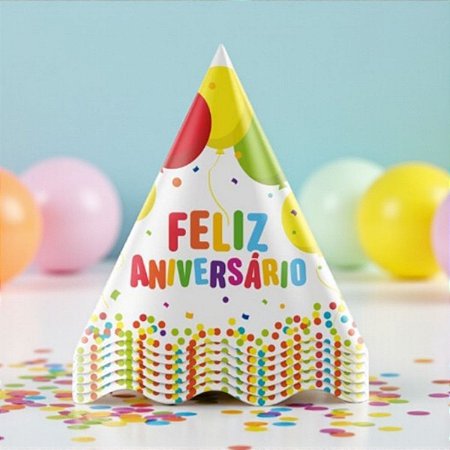 Chapéu de Aniversário - Feliz Aniversário - 16cm - 8 unidades - Regina - Rizzo