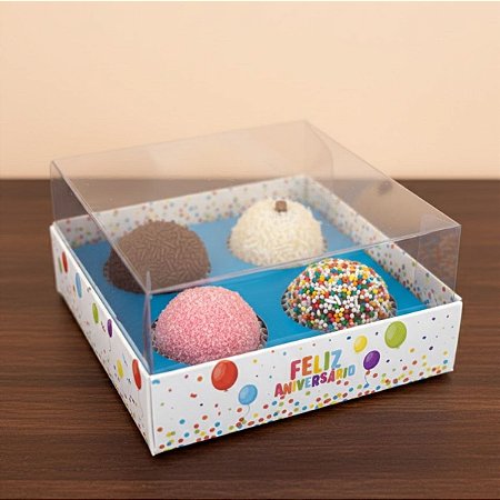 Caixa 4 Doces Quadrada com Visor - 9,5x9,5x2,5cm - 1 unidade - Regina - Rizzo