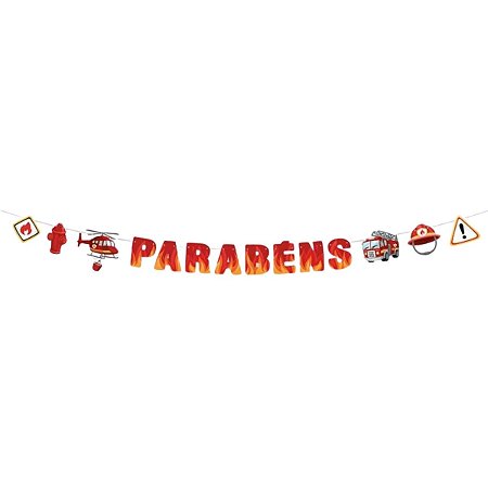 Faixa Decorativa "Parabéns" - Festa Bombeiros - 160x12,5cm - 1 unidade - Regina - Rizzo