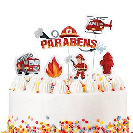 Kit Topo de Bolo - Festa Bombeiros - 6 unidades - Regina - Rizzo