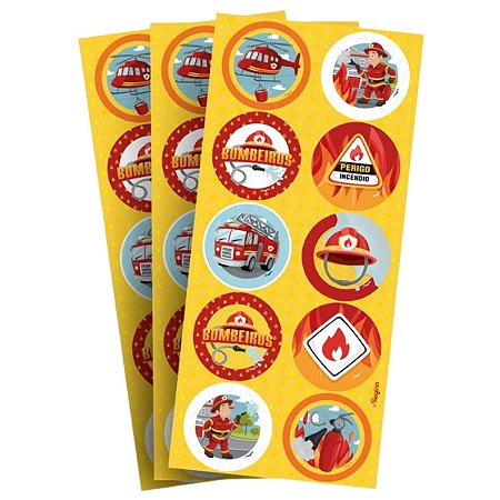 Adesivo Redondo - Bombeiros - 4x4cm - 30 unidades - Regina - Rizzo