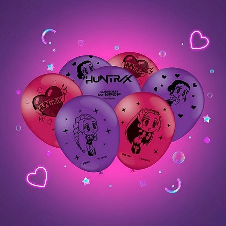 Balão de Festa Decorado 9" 23cm - Guerreiras do K-pop - Ghibi Personagens - 25 unidades - Festcolor - Rizzo