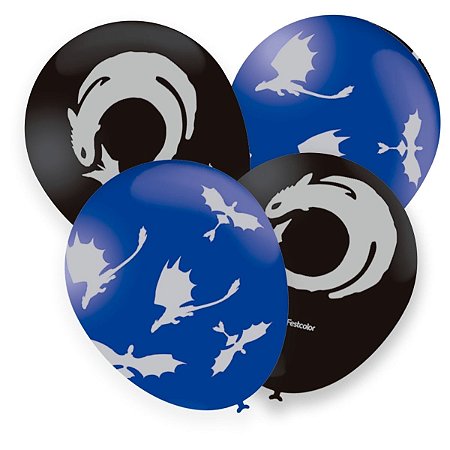 Balão de Festa Decorado 9" 23cm - Como Treinar O Seu Dragão - 25 unidades - FestColor - Rizzo