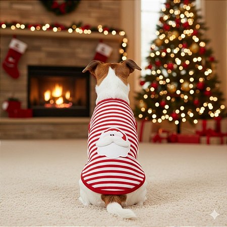Roupa Para Pet - Vermelho Listrada com Papai Noel - 1 unidade - Rizzo