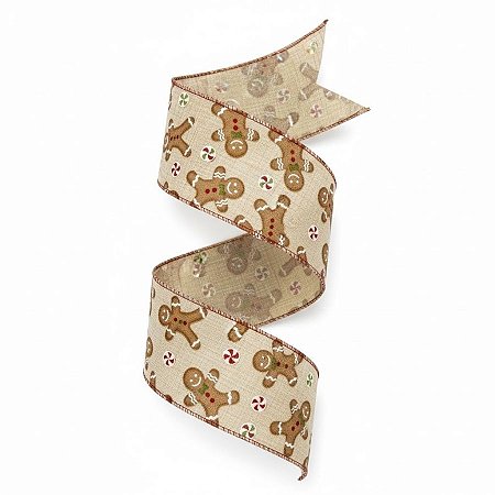 Fita Aramada Decorada de Natal - GingerBread - 6,3cm x 2,74m  - 1 unidade - Rizzo