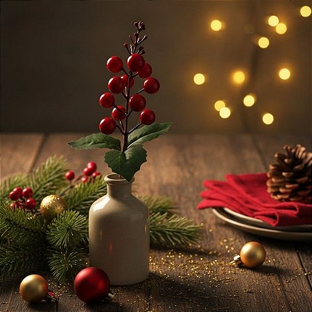 Pick Decorativo de Natal - Galho com Azevinho - 19x6cm - 1 unidade - Rizzo