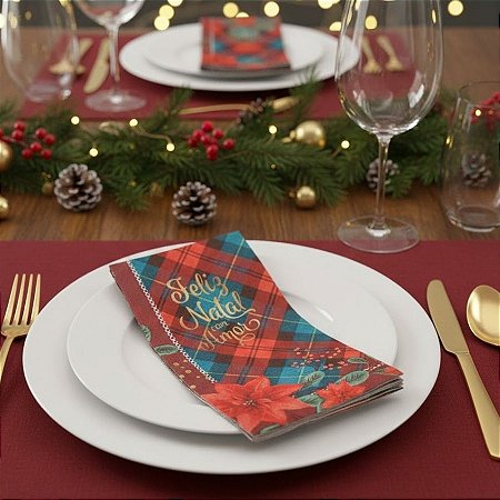 Guardanapo de Papel - Feliz Natal e Boas Festas - Vermelho e Verde - 33x40cm - 10 unidades - Rizzo