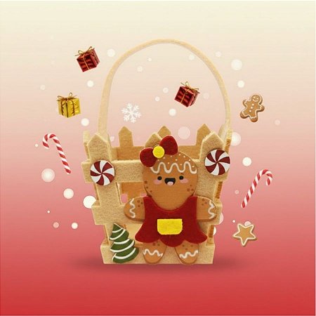 Cesta em Feltro de Natal - Gingerbread de Laço - 13x9x11,6cm - 1 unidade - Rizzo