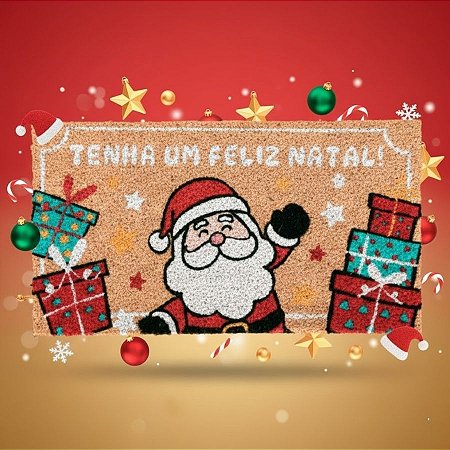 Capacho De Fibra - Papai Noel - Tenha um Feliz Natal - 33x60cm - 1 unidade - Rizzo