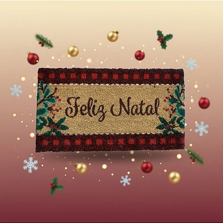 Capacho De Fibra - Feliz Natal - Vinho - 33x60cm - 1 unidade - Rizzo
