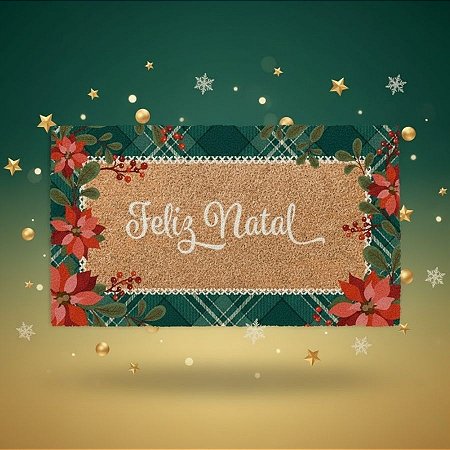 Capacho De Fibra - Feliz Natal - Xadrez Verde - 33x60cm - 1 unidade - Rizzo