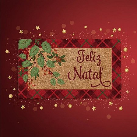 Capacho De Fibra - Feliz Natal - Azevinho - 33x60cm - 1 unidade - Rizzo