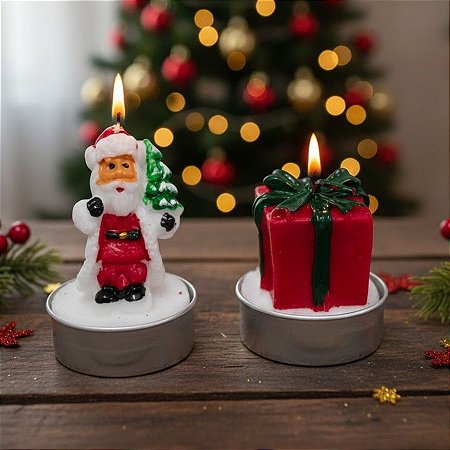 Velas Decorativa de Natal - Dupla Natalina Papai Noel e Presente - 6x5cm - 1 unidade - Rizzo