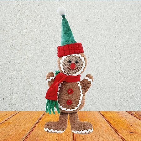 Enfeite de Pendurar de Natal - Boneco Gingerbread com Touca e Cachecol - 7x11x3cm - 1 unidade - Cromus - Rizzo