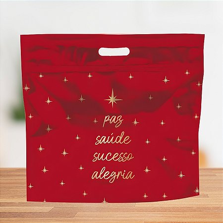 Sacola Metalizada com Zip - Desejos Vermelho e Ouro - 46x43cm - 1 unidade - Cromus - Rizzo