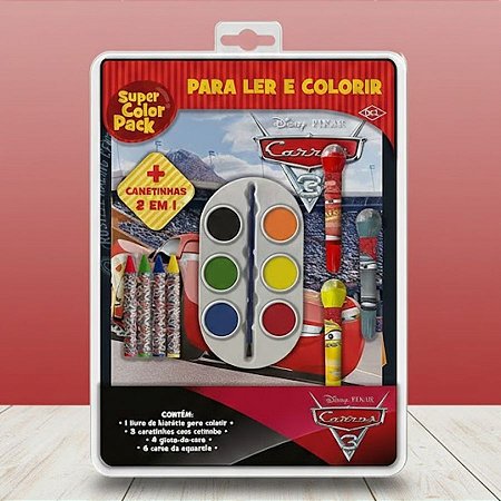 Kit Para Ler e Colorir Aquarela - Carros - 14 Itens - 1 unidade - Disney Original - Rizzo