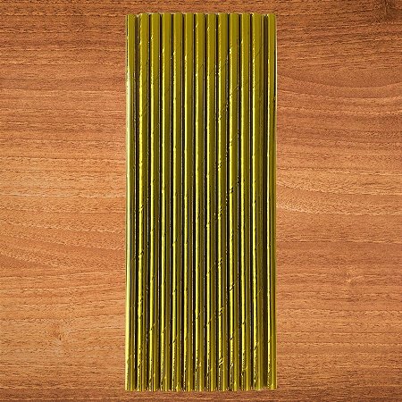 Canudo de Papel Metalizado - Dourado - 19,5cm - 12 unidades - Partiufesta - Rizzo