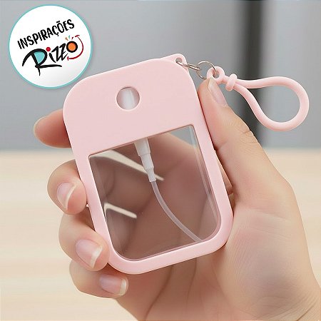 Frasco Spray Portátil Macaron Cartão com Capa de Silicone e Gancho - 50ml - Rosa - 1 unidade - Rizzo