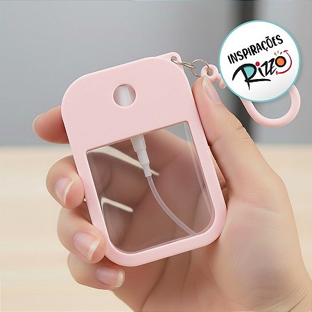 Frasco Spray Portátil Macaron Cartão com Capa de Silicone e Gancho - 38ml - Rosa - 1 unidade - Rizzo