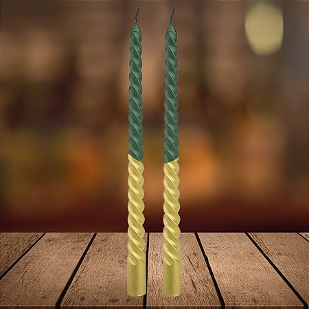 Vela Espiral Natalina - Ouro e Verde - 24cm - 2 unidades - Rizzo