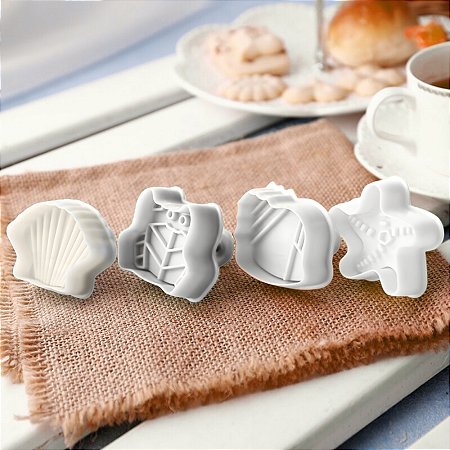 Cortador com Ejetor - Vida Marinha 4 Peças - 5x4cm - 4 unidades - Prime Chef - Rizzo