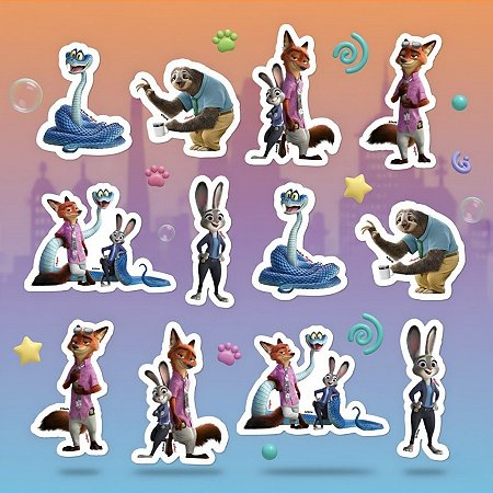 Mini Personagens Decorativos - Zootopia 2 - 9cm  - 12 unidades - Disney Original - Rizzo