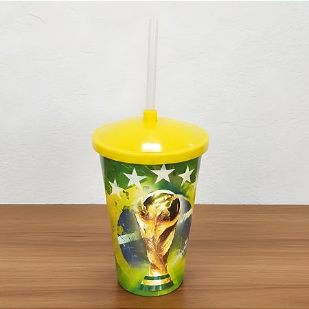 Copo com Tampa e Canudo - Brasil Copa do Mundo Amarelo - 700ml - 1 unidade - Rizzo