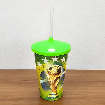 Copo com Tampa e Canudo - Brasil Copa do Mundo Verde - 700ml - 1 unidade - Rizzo