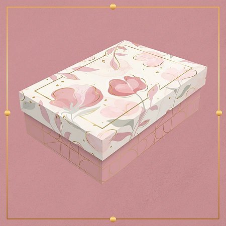 Caixa Retangular com Tampa - Elegance Rose - 20x15x7cm - 5 unidades - Regina - Rizzo
