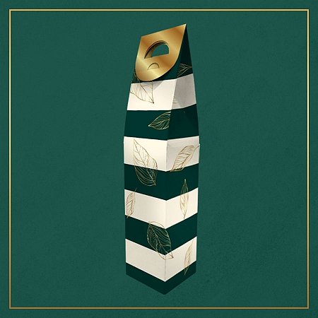 Caixa para Garrafa - Verde com Folhagem Dourada - 30x8x8cm - 5 unidades - Regina - Rizzo