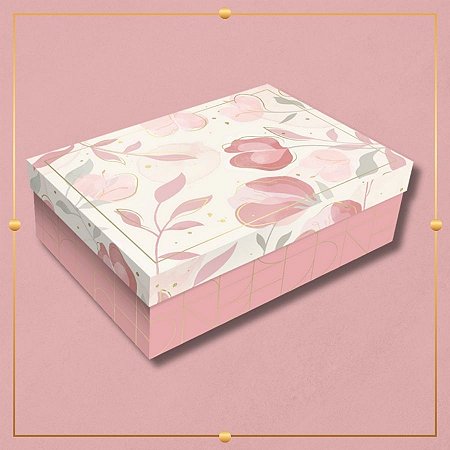 Caixa Retangular com Tampa - Elegance Rose - 27x10x21cm - 5 unidades - Regina - Rizzo