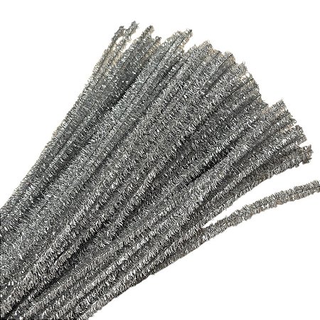 Haste de Chenille Glitter 30 cm - Prata - 100 unidades - Rizzo