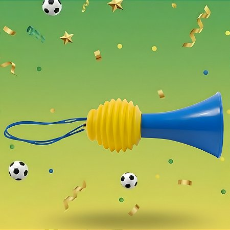 Buzina com Cordão - Copa do Mundo - Amarelo e Azul - 12cm - 1 unidade - Rizzo