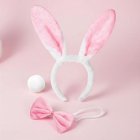 Kit Fantasia Coelhinho - Rosa e Branco - 29x12cm - 1 unidade - Rizzo