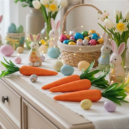 Cenouras Decorativas com Glitter - 9,5cm - 4 unidades - Rizzo