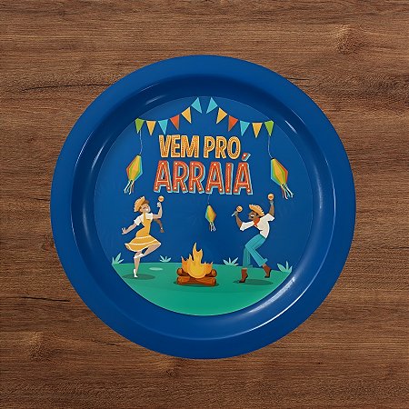 Prato Redondo Azul - Festa Junina São João - 26x26cm - 1 unidade - Rizzo