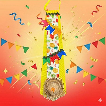 Gravata de Festa Junina - Amarela com Frutas - 28,5cm - 1 unidade - Rizzo