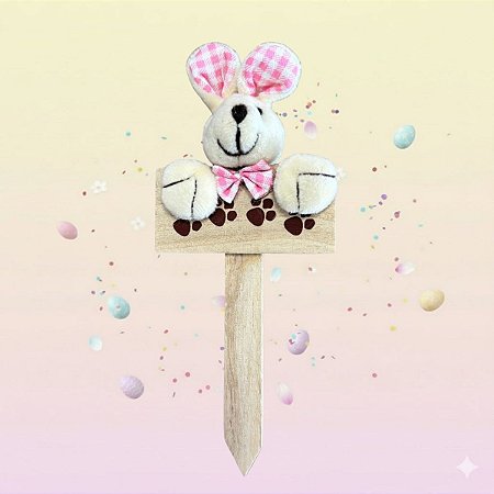 Plaquinha de Páscoa MDF Coelho Xadrez - Rosa - 18cm - 1 unidade - Cromus - Rizzo