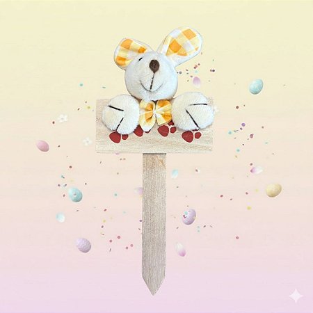 Plaquinha de Páscoa MDF Coelho Xadrez - Laranja - 18cm - 1 unidade - Cromus - Rizzo