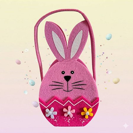 Cesta Decorativa de Páscoa - Coelhinho Rosa - 21x10cm - 1 unidade - Rizzo