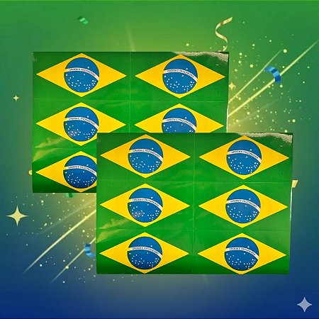 Adesivo Retangular - Bandeira do Brasil - Copa do Mundo - 6x12cm - 12 unidades - Rizzo