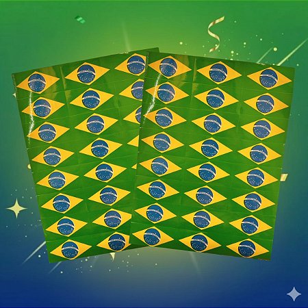Adesivo Retangular - Bandeira do Brasil - Copa do Mundo - 3x6cm - 48 unidades - Rizzo